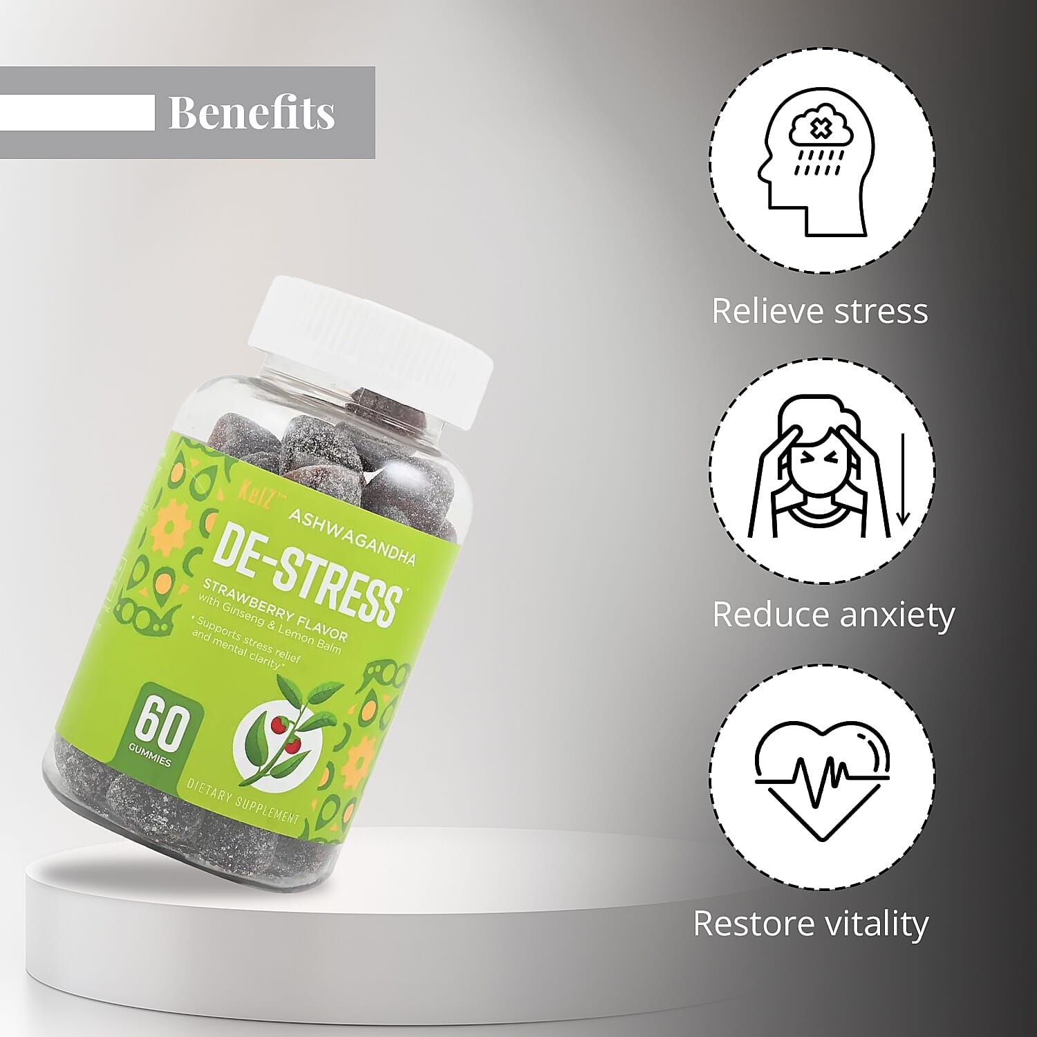 Buy Kelz Ashwagandha De-Stress Supplement (Strawberry Flavor) 60