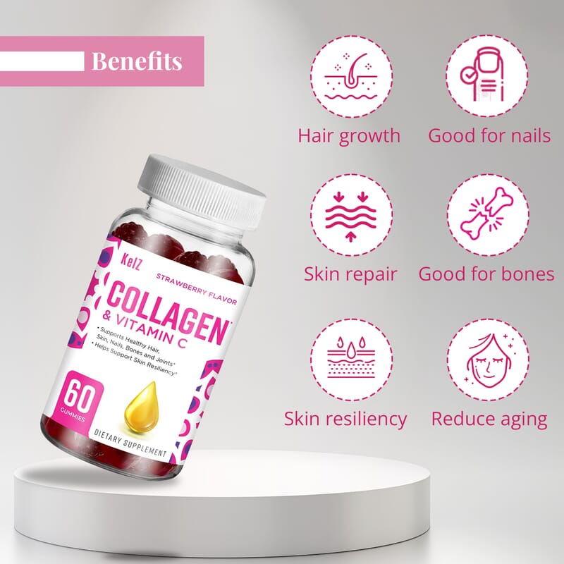 Kelz Collagen & Vitamin C Supplement (Strawberry Flavor) 60 Gummies