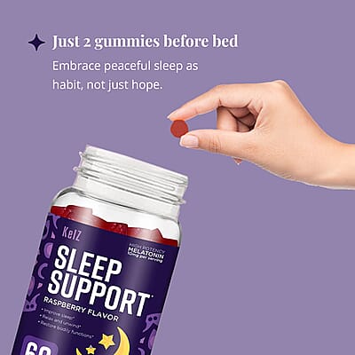 Kelz Melatonin Sleep Support Supplement (Raspberry Flavor) 60 Gummies