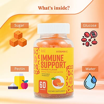 Kelz Vitamin C Immune Support Supplement (Orange Flavor) 60 Gummies