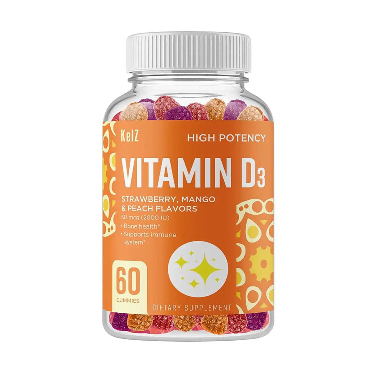 Kelz Vitamin D3 High Potency Supplement (Strawberry, Mango and Peach Flavors) 60 Gummies image number 0