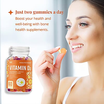 Kelz Vitamin D3 High Potency Supplement (Strawberry, Mango and Peach Flavors) 60 Gummies