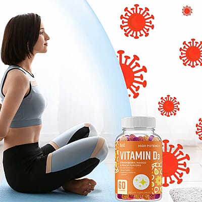 Kelz Vitamin D3 High Potency Supplement (Strawberry, Mango and Peach Flavors) 60 Gummies