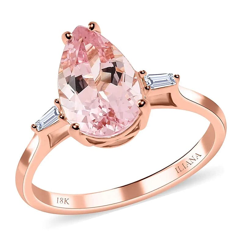 Iliana AAA Pink Morganite Ring, G-H SI Diamond Accent Ring, 18K Rose Gold Ring, Wedding Ring, Gold Gift For Her  1.90 ctw (Size 11)