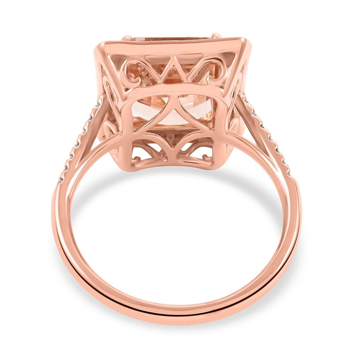 Certified and Appraised Luxoro 14K Rose Gold AAA Marropino Morganite and G-H I2 Diamond Halo Ring (Size 8.5) 4.35 Grams 4.80 ctw image number 4