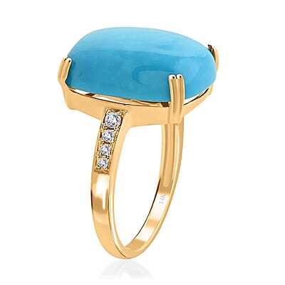 Certified & Appraised Luxoro 14K Yellow Gold AAA Sleeping Beauty Turquoise and Diamond G-H I2 Ring (Size 11.0) 8.35 ctw