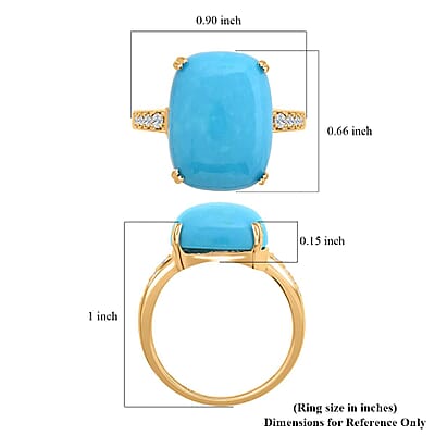 Certified & Appraised Luxoro 14K Yellow Gold AAA Sleeping Beauty Turquoise and Diamond G-H I2 Ring (Size 11.0) 8.35 ctw