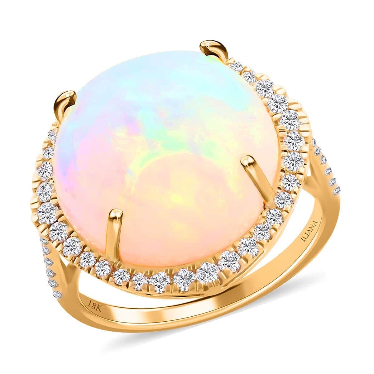 Certified & Appraised Iliana 18K Yellow Gold AAA Ethiopian Welo Opal and G-H SI Diamond Ring (Size 8.5) 4.50 Grams 10.20 ctw image number 0