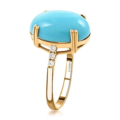 Certified & Appraised Luxoro 10K Yellow Gold AAA Sleeping Beauty Turquoise and I2 Diamond Ring (Size 11.0) 8.00 ctw