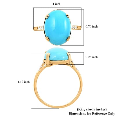 Certified & Appraised Luxoro 10K Yellow Gold AAA Sleeping Beauty Turquoise and I2 Diamond Ring (Size 11.0) 8.00 ctw