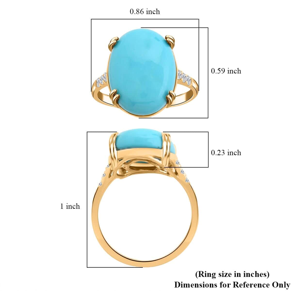 Certified & Appraised Luxoro 14K Yellow Gold AAA Sleeping Beauty Turquoise and G-H I2 Diamond Ring (Size 9.5) 8.00 ctw image number 5