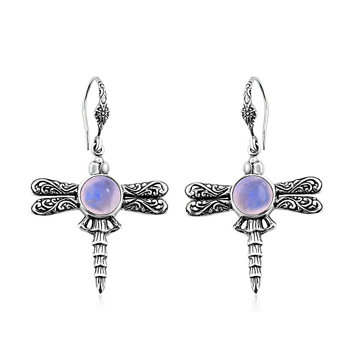Bali Legacy Premium Rainbow Moonstone Dragonfly Earrings in Sterling Silver 8.85 ctw