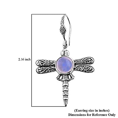 Bali Legacy Premium Rainbow Moonstone Dragonfly Earrings in Sterling Silver 8.85 ctw