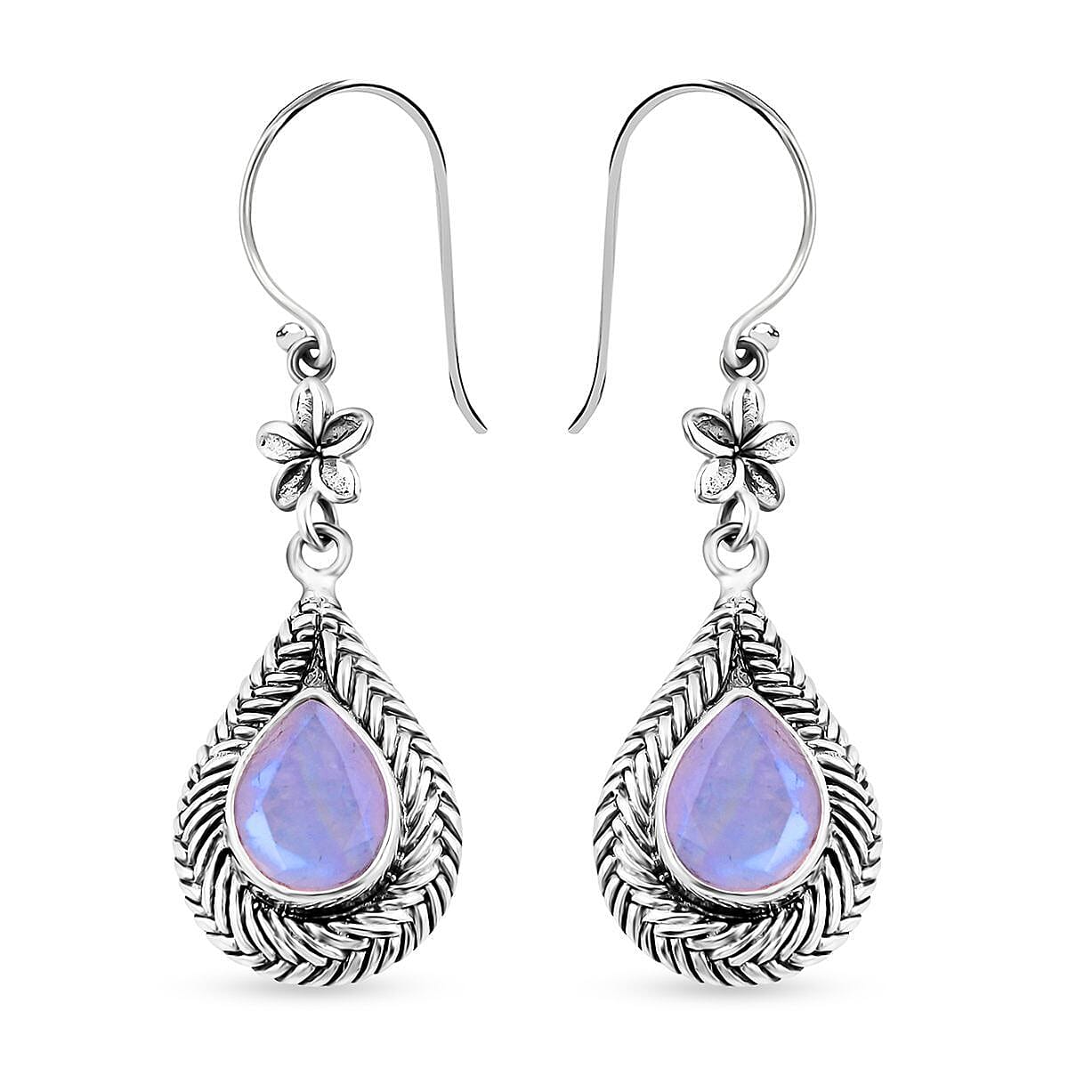 Bali Legacy Premium Rainbow Moonstone Flower Dangle Earrings in Sterling Silver 4.25 ctw