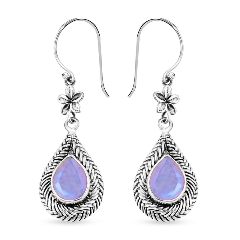 Bali Legacy Premium Rainbow Moonstone Flower Dangle Earrings in Sterling Silver 4.25 ctw