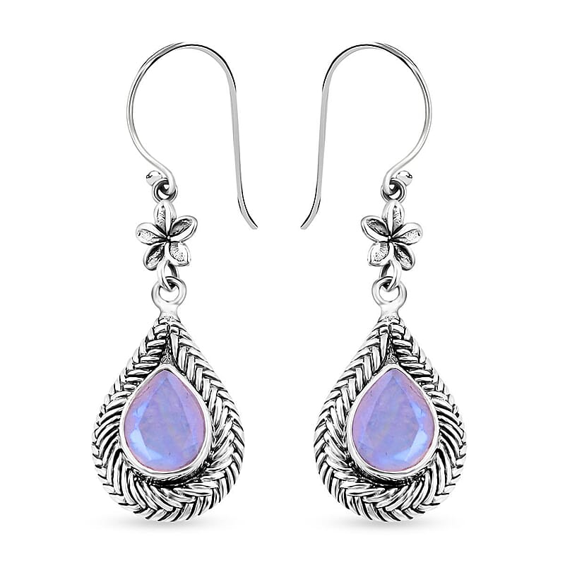 Bali Legacy Premium Rainbow Moonstone Flower Dangle Earrings in Sterling Silver 4.25 ctw