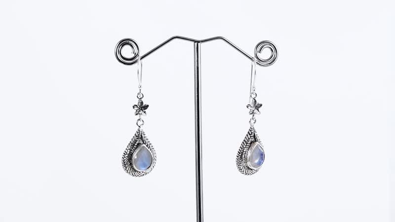 Bali Legacy Premium Rainbow Moonstone Flower Dangle Earrings in Sterling Silver 4.25 ctw