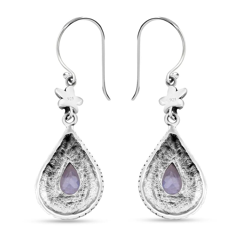Bali Legacy Premium Rainbow Moonstone Flower Dangle Earrings in Sterling Silver 4.25 ctw