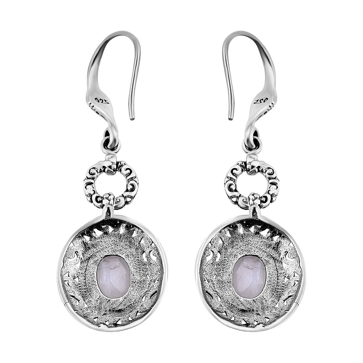 Bali Legacy Premium Rainbow Moonstone Tulang Naga Texture Dangle Earrings in Sterling Silver 6.30 ctw