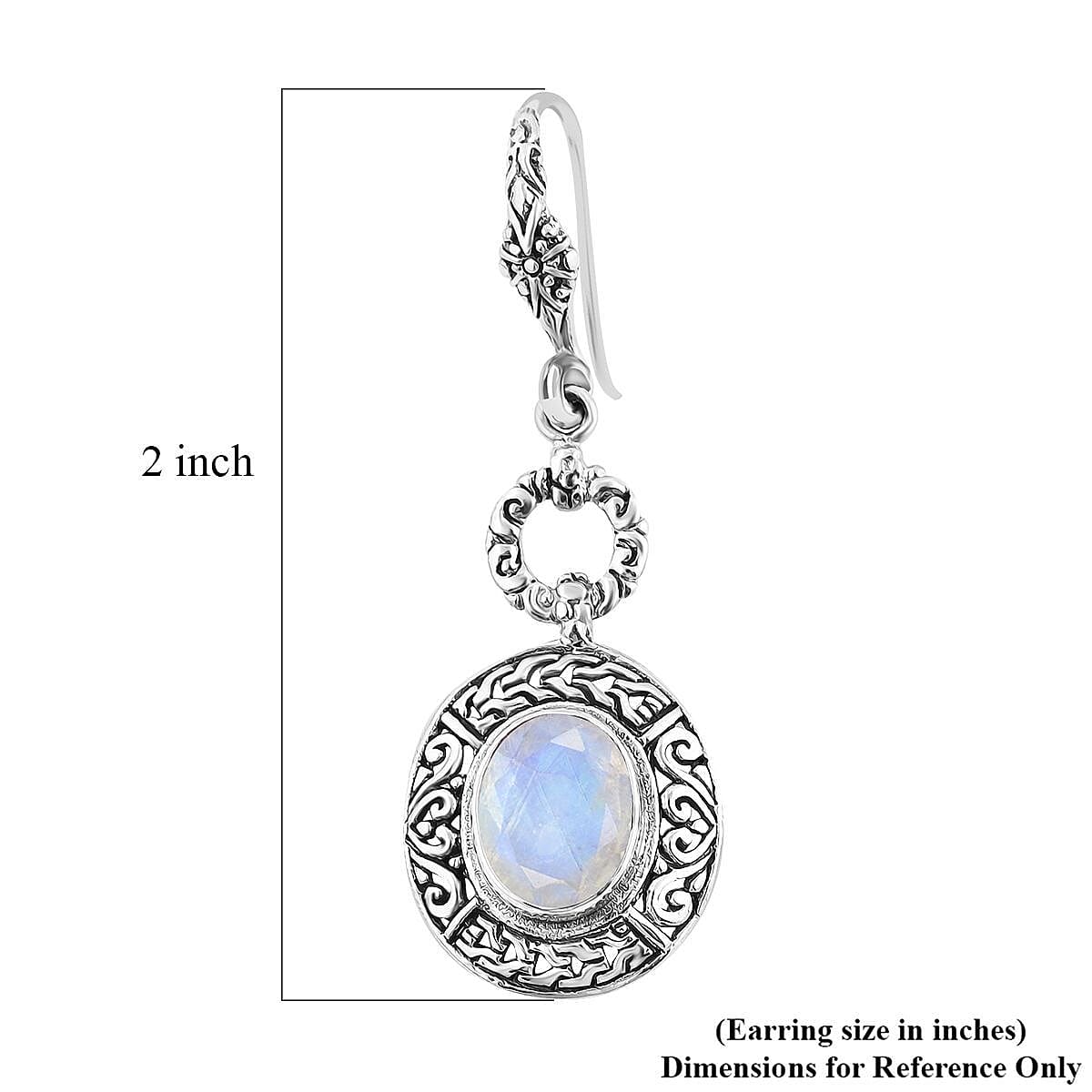 Bali Legacy Premium Rainbow Moonstone Tulang Naga Texture Dangle Earrings in Sterling Silver 6.30 ctw