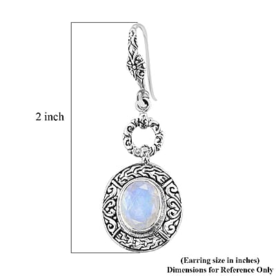 Bali Legacy Premium Rainbow Moonstone Tulang Naga Texture Dangle Earrings in Sterling Silver 6.30 ctw