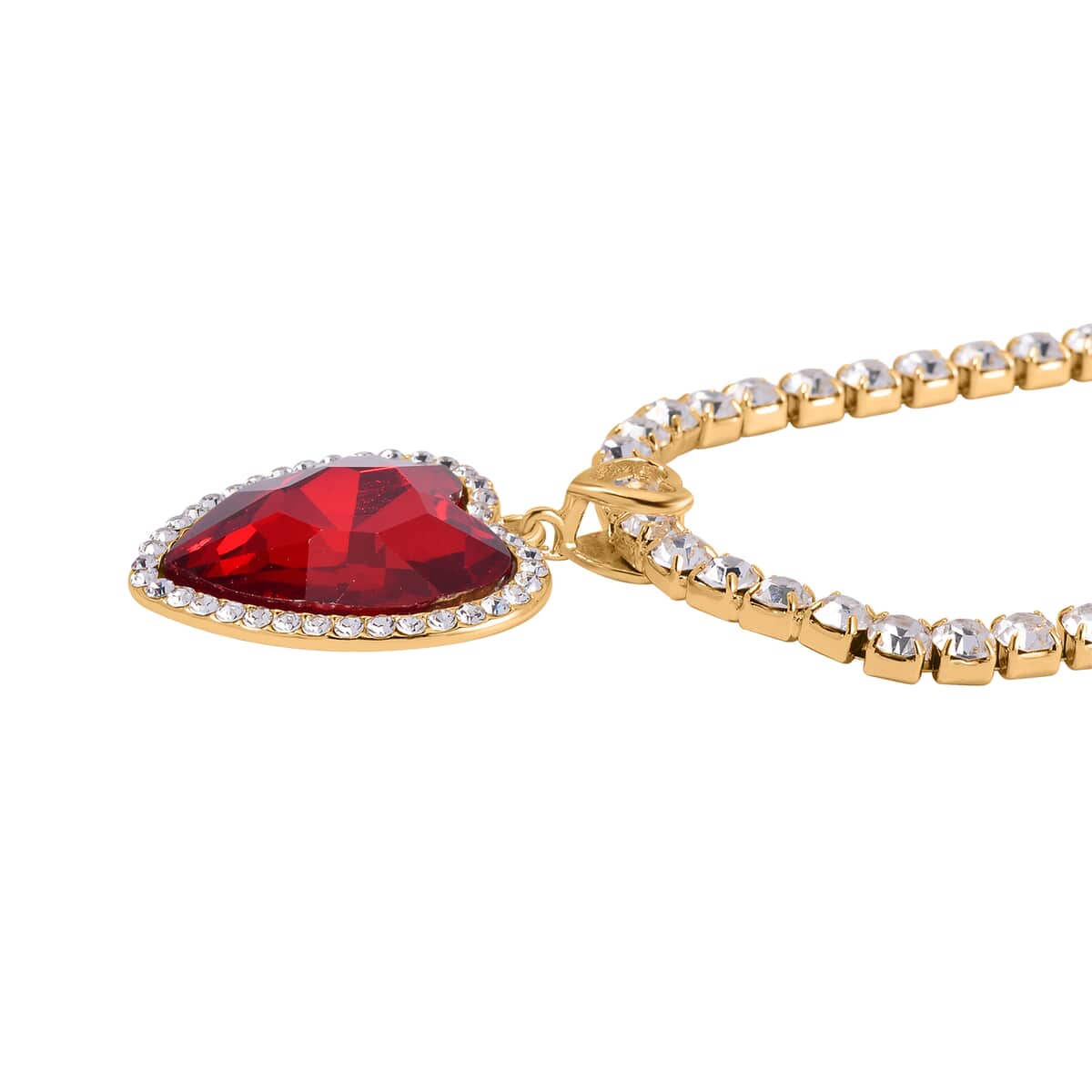 TLV Red Glass, Austrian Crystal Heart Necklace (20-22 Inches) in Goldtone image number 3