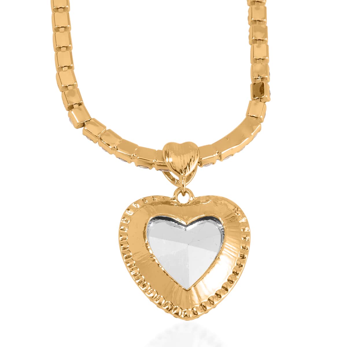 TLV Red Glass, Austrian Crystal Heart Necklace (20-22 Inches) in Goldtone image number 4