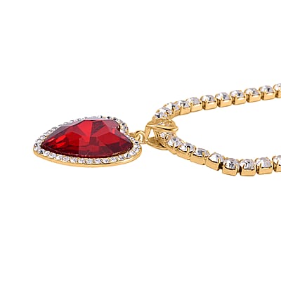 Red Glass and Austrian Crystal Heart Necklace 20-22 Inches in Goldtone