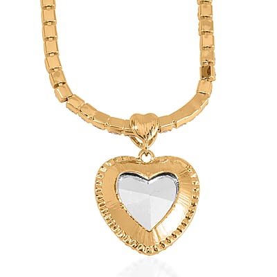 Red Glass and Austrian Crystal Heart Necklace 20-22 Inches in Goldtone