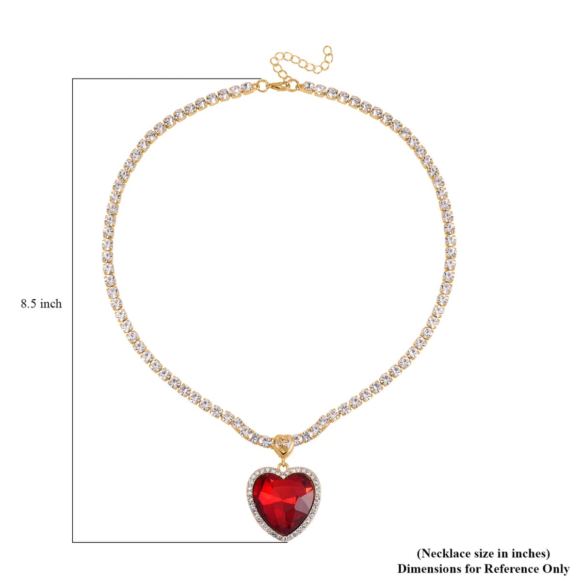 TLV Red Glass, Austrian Crystal Heart Necklace (20-22 Inches) in Goldtone image number 6