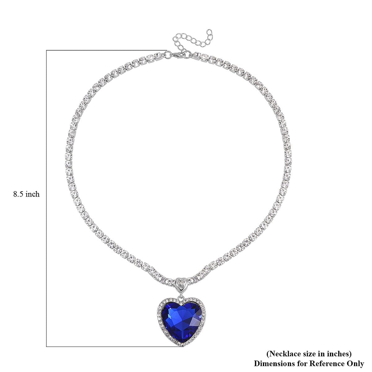 Sapphire Blue Glass and Austrian Crystal Heart Necklace 20-22 Inches in Silvertone image number 6