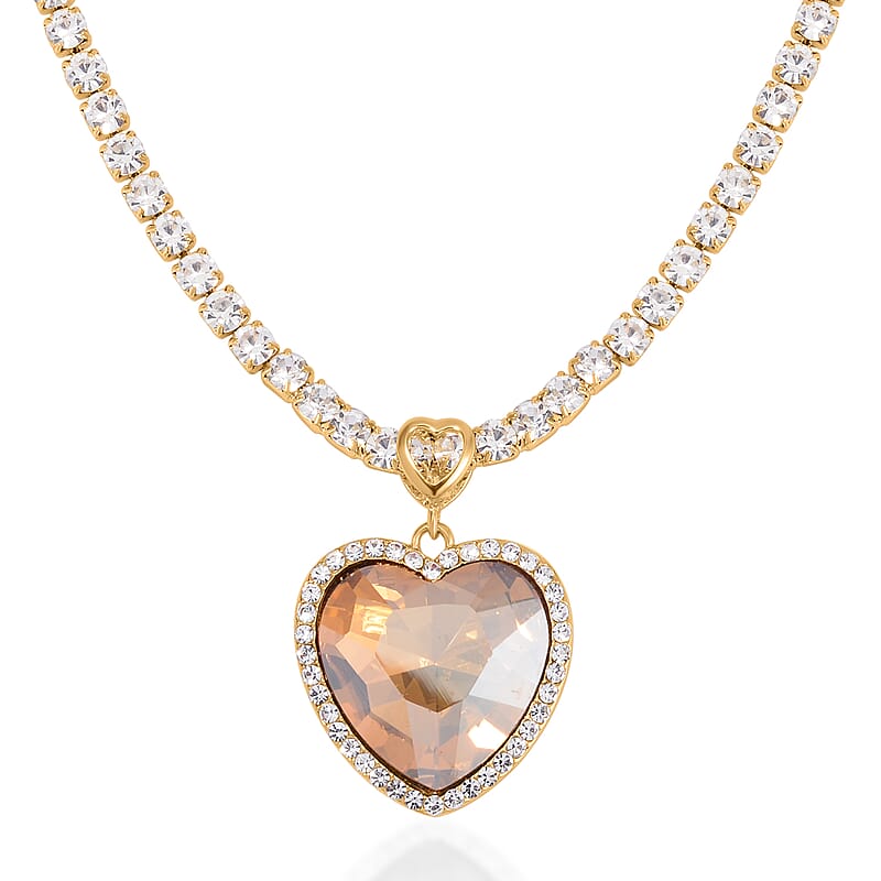 Champagne Glass and Austrian Crystal Heart Necklace 20-22 Inches in Goldtone