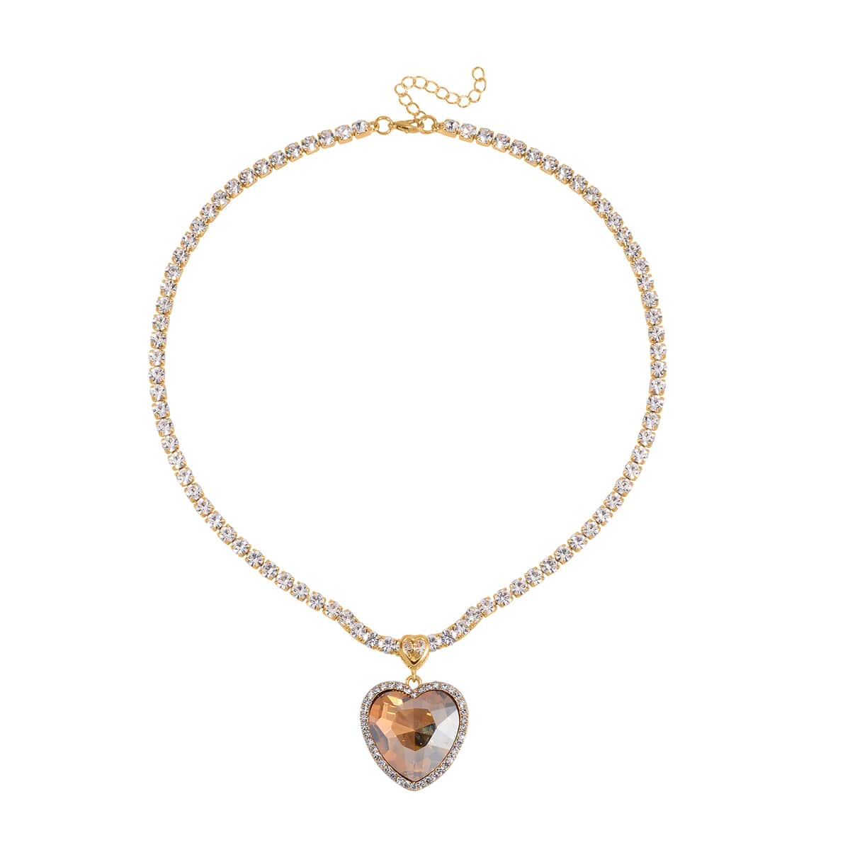 Champagne Glass and Austrian Crystal Heart Necklace 20-22 Inches in Goldtone image number 2