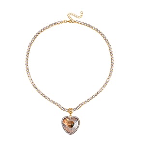 Champagne Glass and Austrian Crystal Heart Necklace 20-22 Inches in Goldtone