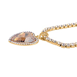 Champagne Glass and Austrian Crystal Heart Necklace 20-22 Inches in Goldtone
