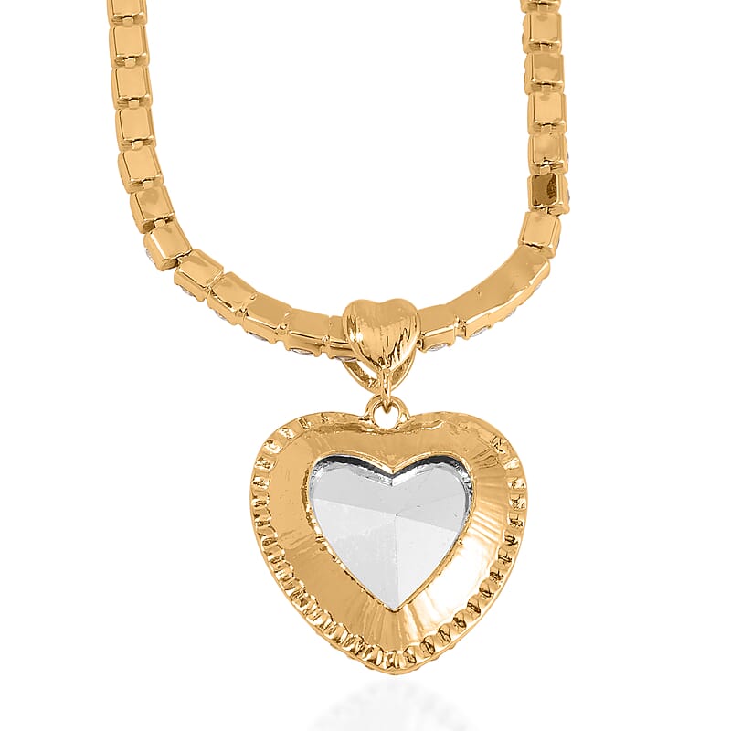 Champagne Glass and Austrian Crystal Heart Necklace 20-22 Inches in Goldtone