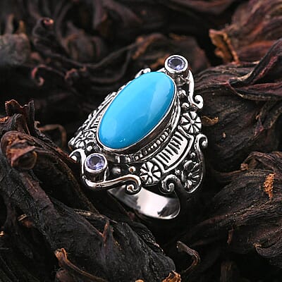 Bali Legacy Sleeping Beauty Turquoise and Tanzanite Ring in Sterling Silver (Size 10.0) 4.40 ctw