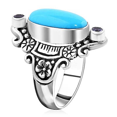 Bali Legacy Sleeping Beauty Turquoise and Tanzanite Ring in Sterling Silver (Size 10.0) 4.40 ctw