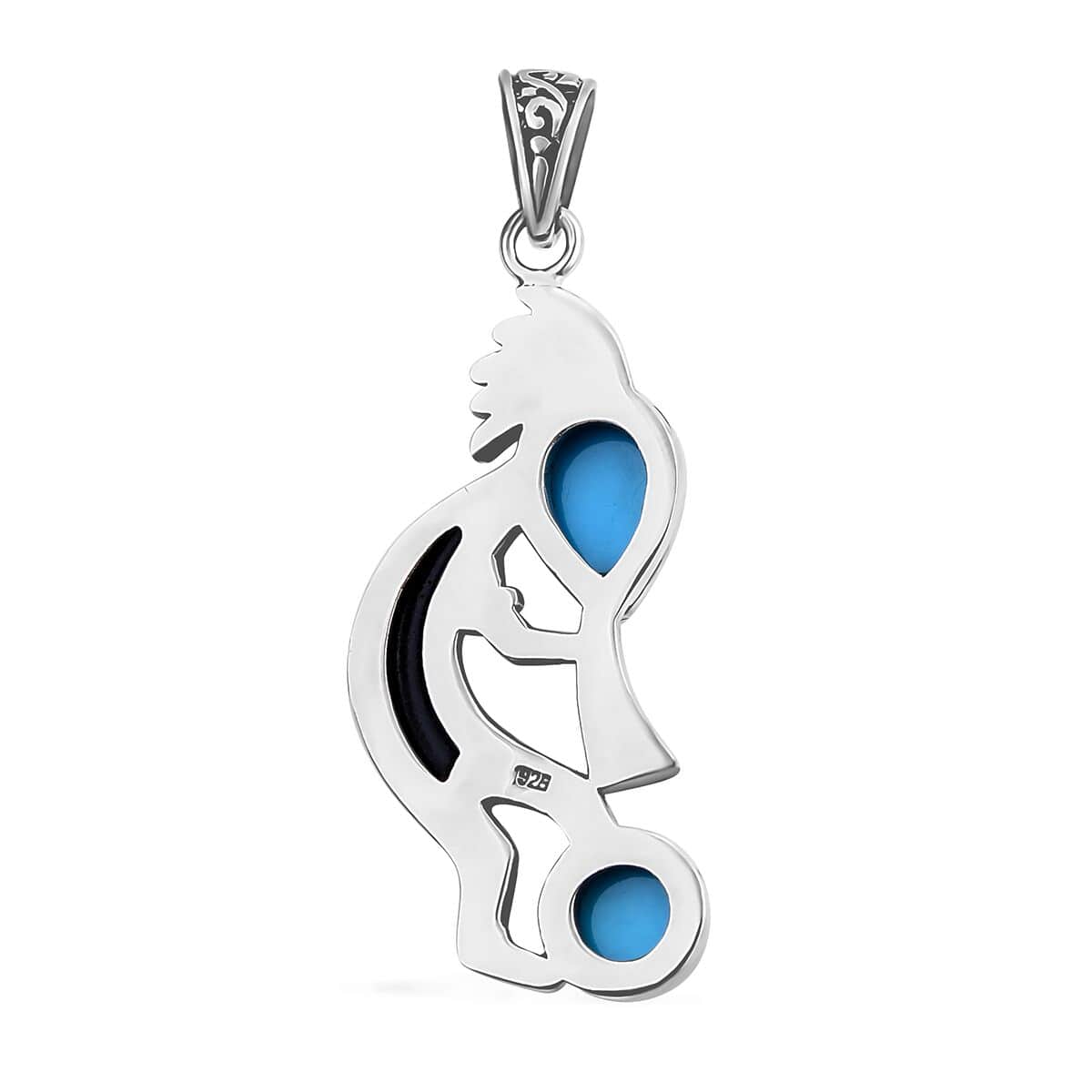 Bali Legacy Sleeping Beauty Turquoise and Abalone Shell Kokopelli Pendant in Sterling Silver 4.40 ctw image number 4