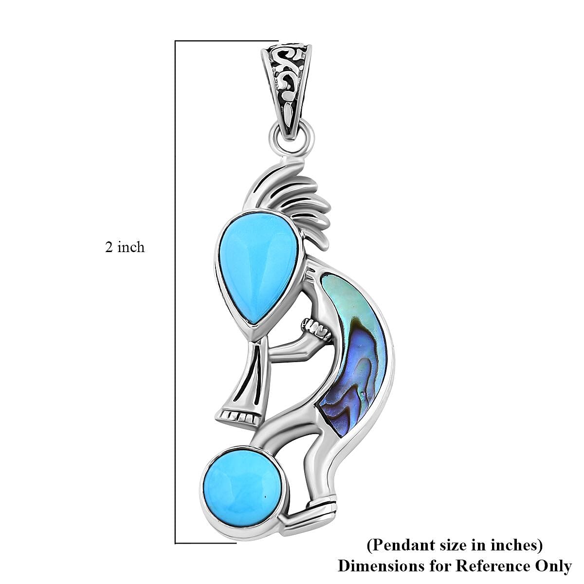Bali Legacy Sleeping Beauty Turquoise and Abalone Shell Kokopelli Pendant without Chain in Sterling Silver 4.40 ctw