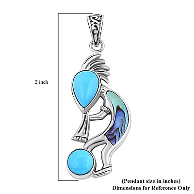 Bali Legacy Sleeping Beauty Turquoise and Abalone Shell Kokopelli Pendant without Chain in Sterling Silver 4.40 ctw