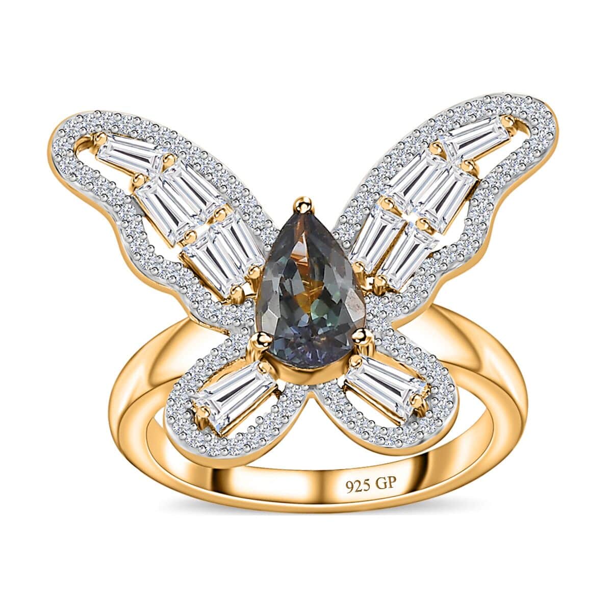 GP Trionfo Collection Green Tanzanite and White Zircon 2.50 ctw Butterfly Ring in Vermeil Yellow Gold Over Sterling Silver (Size 7.0) image number 0