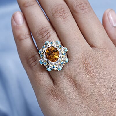 GP Bella Italia Collection Premium Santa Ana Madeira Citrine and Multi Gemstone Ring in Vermeil Yellow Gold Over Sterling Silver (Size 10.0) 7.00 ctw