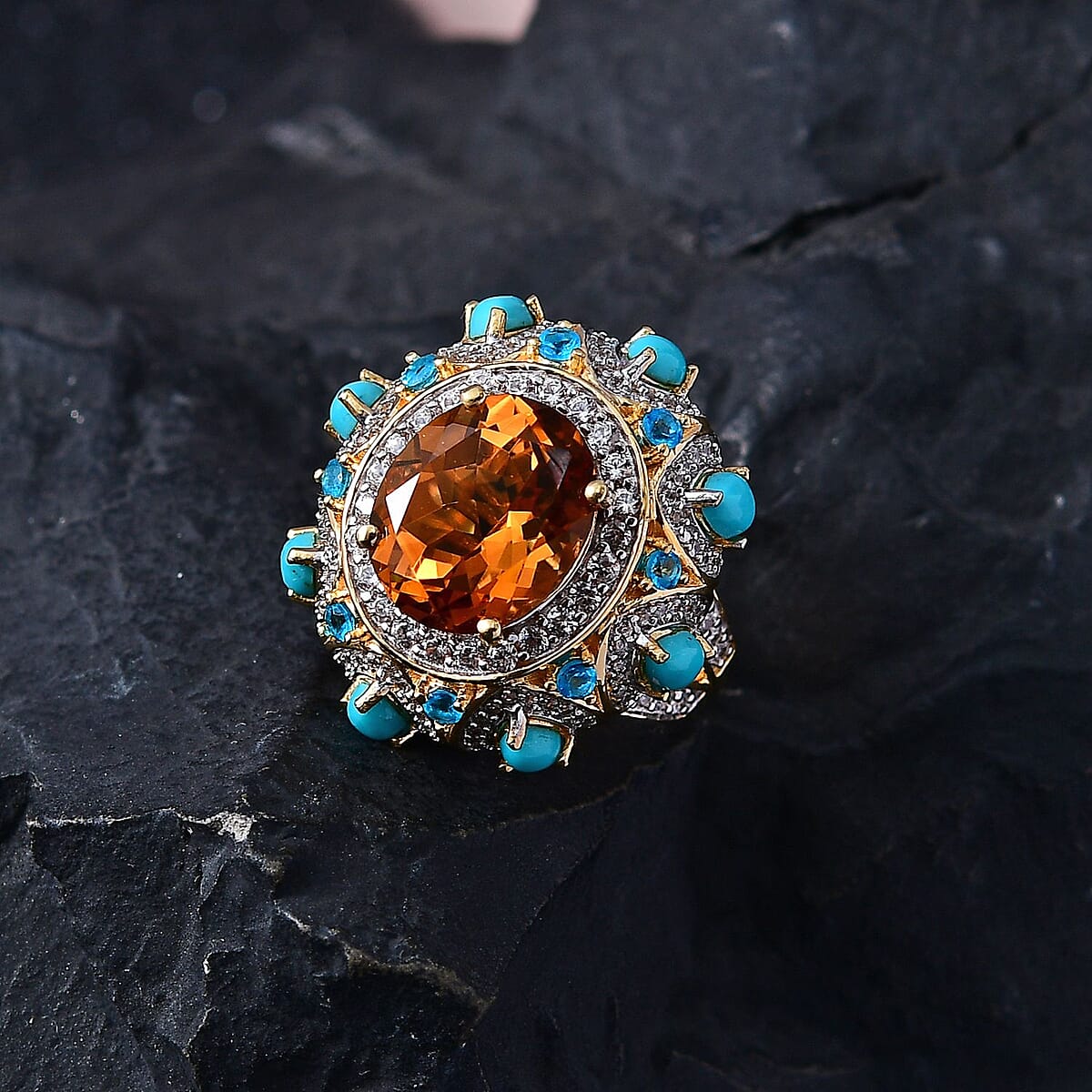 GP Bella Italia Collection Premium Santa Ana Madeira Citrine and Multi Gemstone Ring in Vermeil Yellow Gold Over Sterling Silver (Size 8.0) 7.00 ctw image number 1