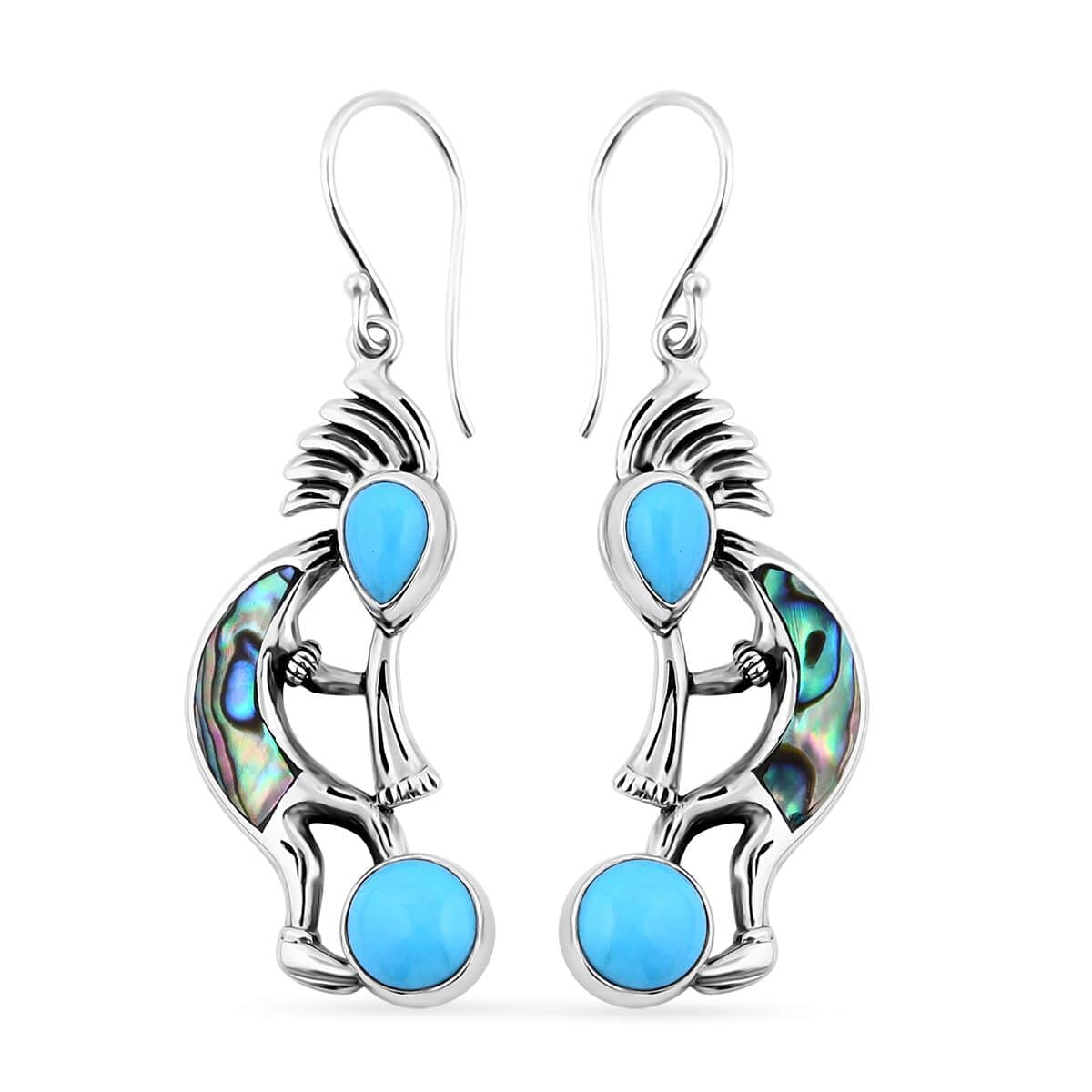 Bali Legacy Sleeping Beauty Turquoise and Abalone Shell 3.65 ctw Kokopelli Earrings in Sterling Silver image number 0