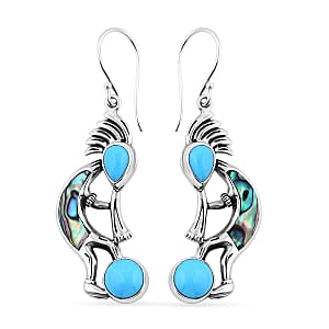 Bali Legacy Sleeping Beauty Turquoise and Abalone Shell 3.65 ctw Kokopelli Earrings in Sterling Silver