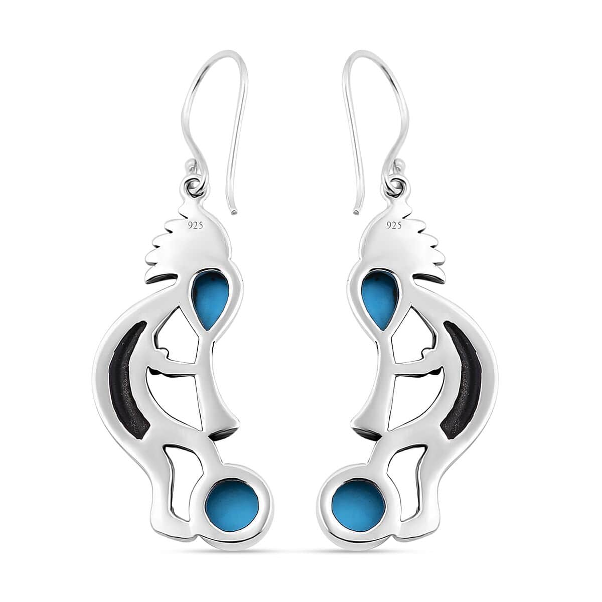 Bali Legacy Sleeping Beauty Turquoise and Abalone Shell 3.65 ctw Kokopelli Earrings in Sterling Silver image number 3