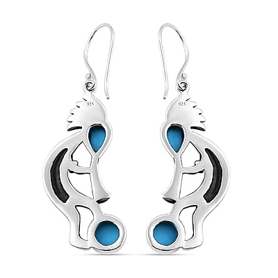 Bali Legacy Sleeping Beauty Turquoise and Abalone Shell 3.65 ctw Kokopelli Earrings in Sterling Silver
