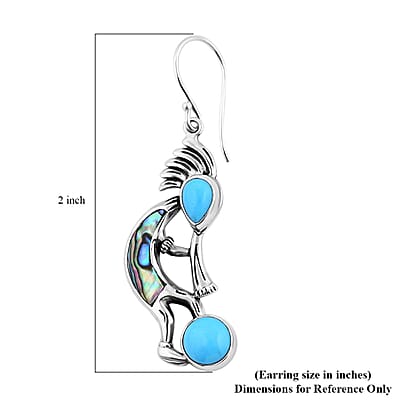 Bali Legacy Sleeping Beauty Turquoise and Abalone Shell 3.65 ctw Kokopelli Earrings in Sterling Silver