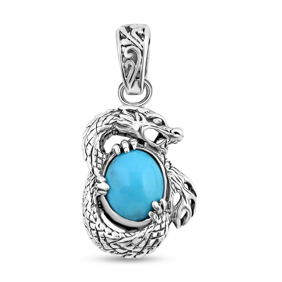 Bali Legacy Sleeping Beauty Turquoise 1.90 ctw Dragon Pendant in Sterling Silver image number 0